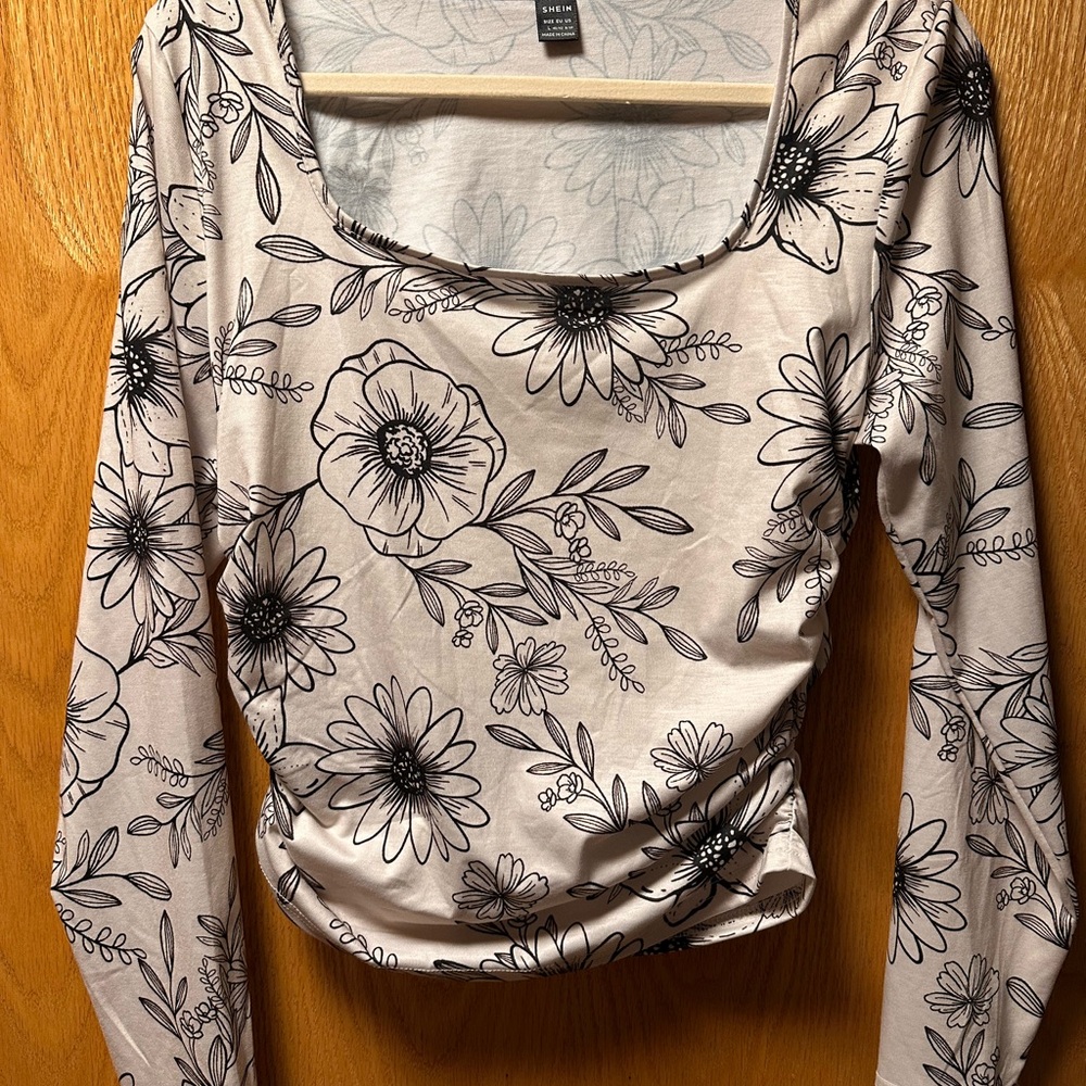 SHEIN Black Floral Print Blouse